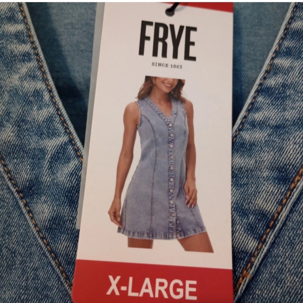 Frye Denim Mini Dress Womens Light Wash Sleeveless Button Front Casual XL -A02 - Picture 5 of 8
